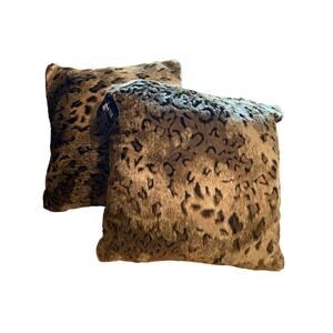 Lynx 2 New Leopard Pillows Home Decor Zip Remove Covers Faux Fur VINTAGE 18X18